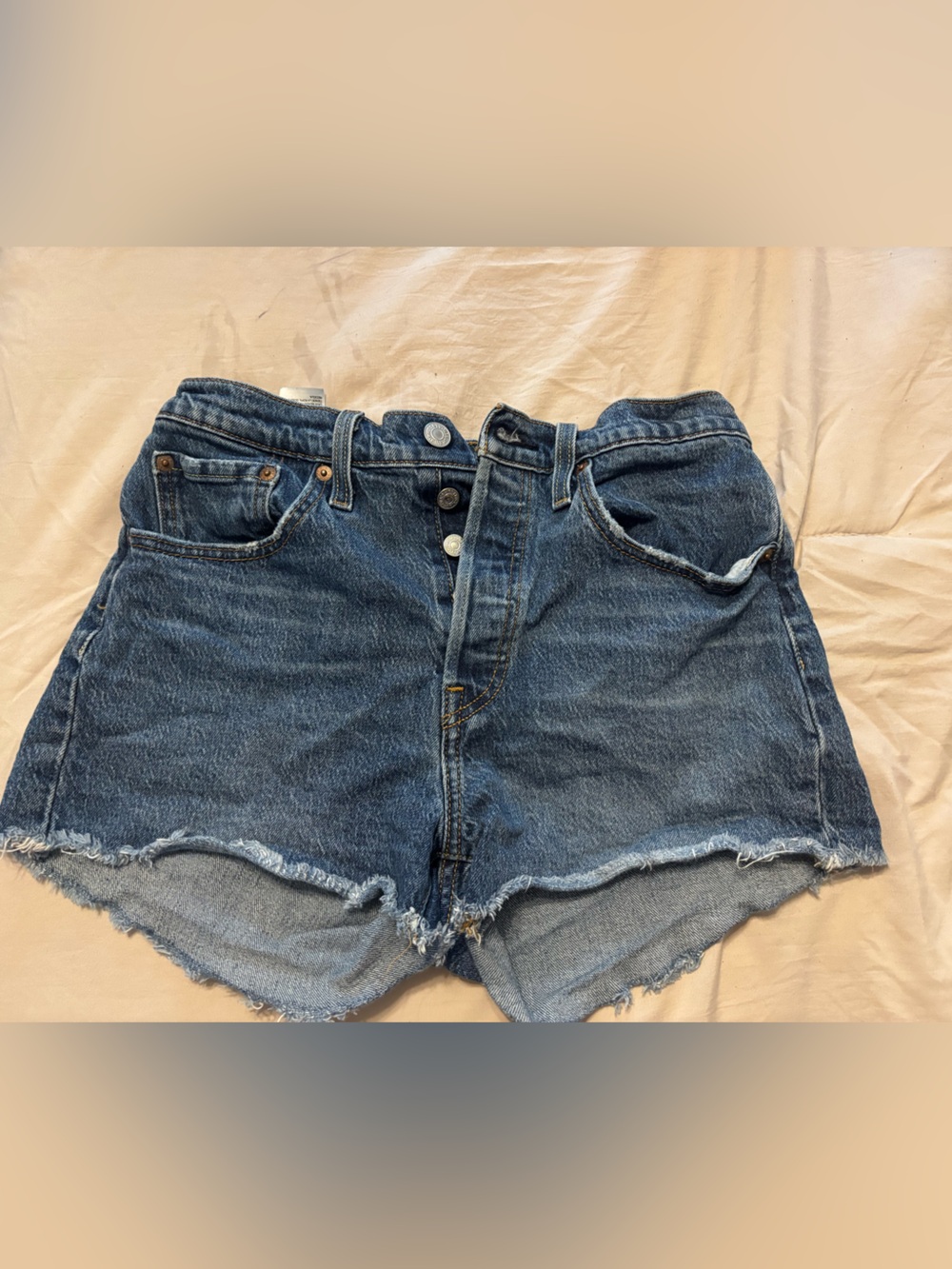 Levi's 501 Distressed Dark Blue High-Rise Cutoff Jean Shorts